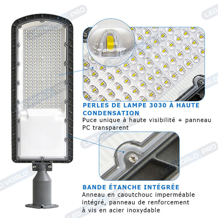 Pack de 4x Lampes de rue filaire - Série FLEX ECO - 150 Watts - 18 000 Lumens - 120 Lumens/Watt - Angle 120 x 60° - IP66 - IK08 - 665 x 210 x 80mm - Tube d'insertion 60mm - 6000k