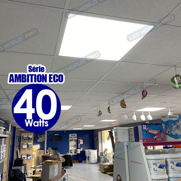 Pack de 20x Dalles LED Dernière génération - BACKLIT - 60 x 60 cm - Série AMBITION EVO - CCT (Couleur Changeante en Température) – Puissance ajustable 20 à 24 Watts - 180 Lumens/Watt - Transformateur inclus - UGR <19 - Garantie 3 ans