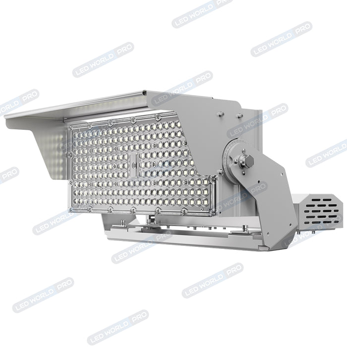 Projecteur haute puissance LED de stade filaire - Série EVOLUTION V2 - 750 Watts - 120 000 Lumens - 160 Lumens/Watt - Angle 20° / 30° / 60° / 90° / MLP30 / MBP45 au choix - IP66 - IK08 - 3000K à 6500K - Visière en option - Garantie 5 ans