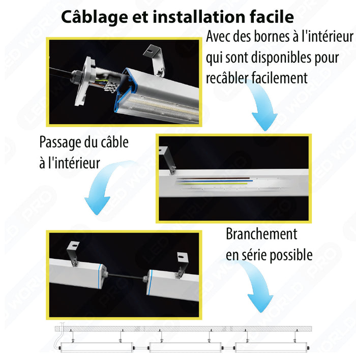 Pack de 12x Lampes industrielles linéaires - Série LINEAR V2 - 200 Watts - 32 000 Lumens - 160 Lumens/watt - Angle 30x90°  - IP66 - 120 x 11 x 8 cm - Transformateur SOSEN - Branchement en Série Possible - 5000K - Accessoires inclus - Garantie 5 ans