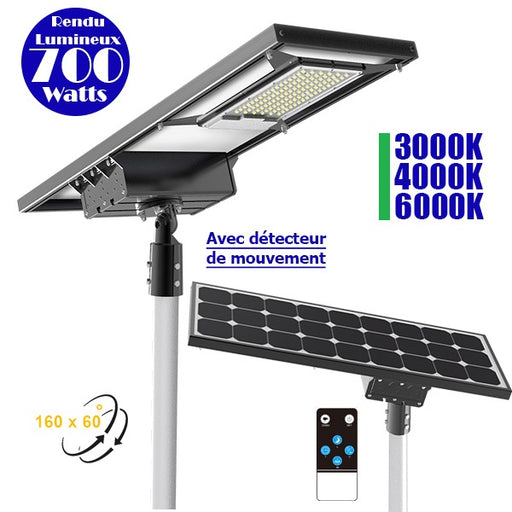 Lampe de rue solaire ajustable - Série DREAM V2 - 700 Watts - 7000 Lumens - 100 x 37 x 17 cm -  Angle 160*60° - IP65 - Diamètre du tube 60mm - Télécommande - Avec détecteur de mouvement - 6 modes - 3000k / 4000k / 6000k au choix