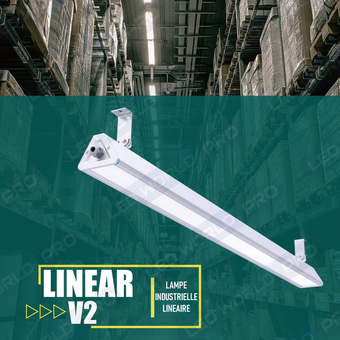 Pack de 12x Lampes industrielles linéaires - Série LINEAR V2 - 200 Watts - 32 000 Lumens - 160 Lumens/watt - Angle 30x90°  - IP66 - 120 x 11 x 8 cm - Transformateur SOSEN - Branchement en Série Possible - 5000K - Accessoires inclus - Garantie 5 ans