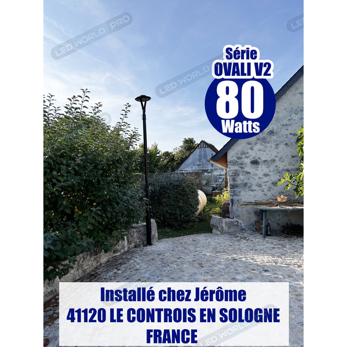 Pack de 10x Lampes de jardin et parking filaire - Série OVALI V2 - 80 Watts - 8000 Lumens - 100 Lumens/Watt - IK08 - IP65 - 120° - Dimmable – 3000k/4000k/6500k au choix - Tube d’insertion 45 / 60mm - Avec télécommande - Garantie 5 ans