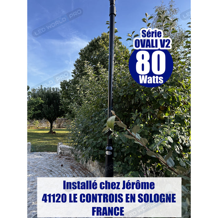 Pack lampadaire filaire complet 4 mètres : Lampe de jardin et parking filaire - Série OVALI V2 - CCT (Couleur Changeante en Température) - 25 Watts + Mât STANDARD - 4 mètres avec trappe + Adaptateur 60/80mm