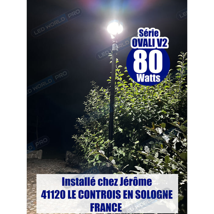 Pack lampadaire filaire complet 3 mètres : Lampe de jardin et parking filaire - Série OVALI V2 - CCT (Couleur Changeante en Température) - 80 Watts + Mât STANDARD - 3 mètres avec trappe + Adaptateur 60/80mm