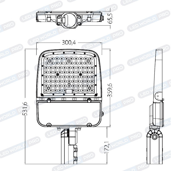 Pack lampadaire complet 5 mètres : Lampe de rue filaire LED filaire Série ULTIME P2 100 / 150 / 200 Watts - Puissance ajustable - CCT + Mât STANDARD - 5 mètres avec trappe