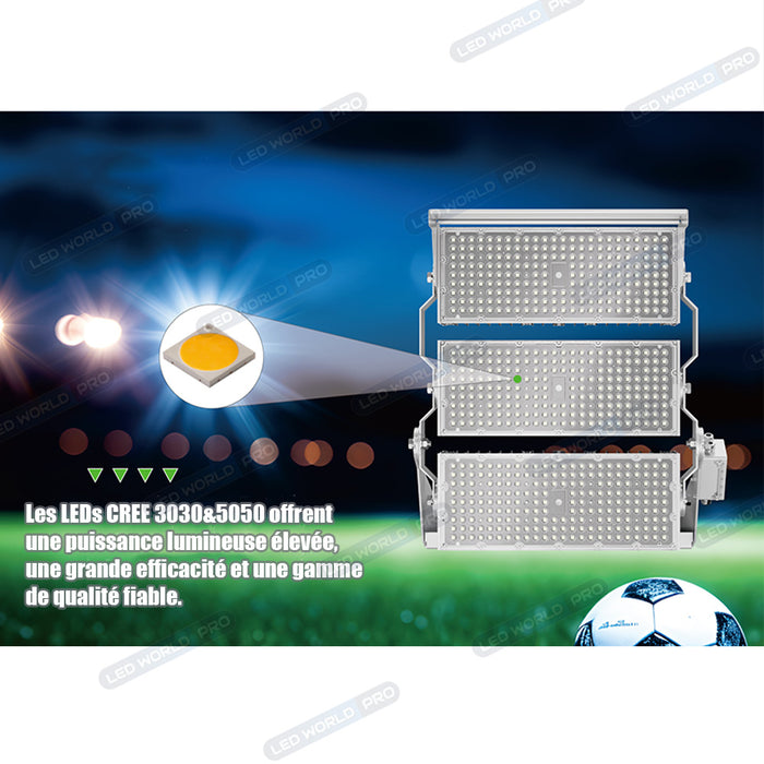 Pack de 2x Projecteurs hautes puissances LED de stade filaire - Série EVOLUTION V2 - 500 Watts - 85 000 Lumens - 170 Lumens/Watt - Angle 20° / 30° / 60° / 90° / MBP20 / MLP30 / MBP45 / MBP70 au choix - 3000K à 6500K - Visière en option - Garantie 5 ans