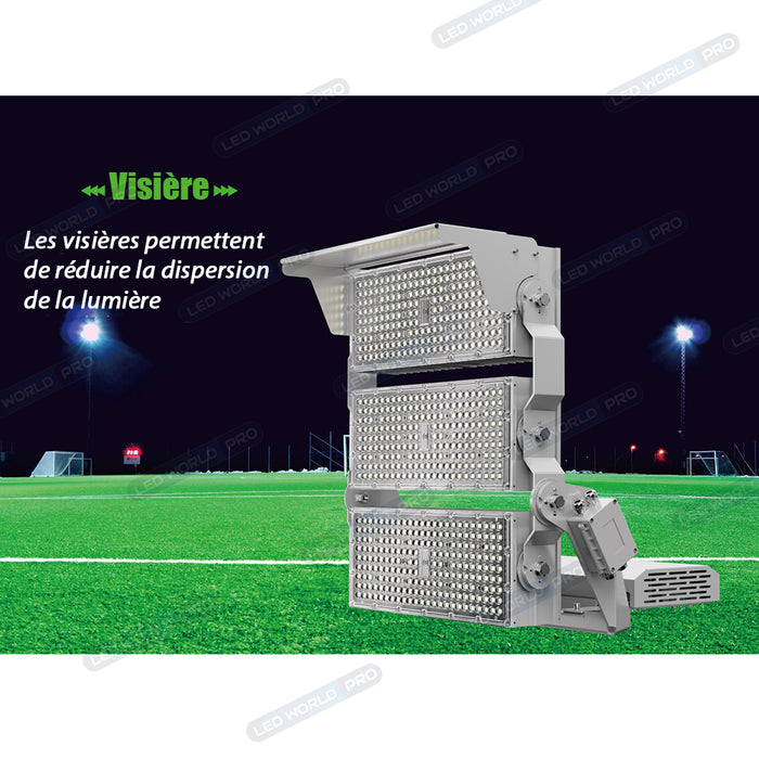 Pack de 2x Projecteurs hautes puissances LED de stade filaire - Série EVOLUTION V2 - 1200 Watts - 204 000 Lumens - 170 Lumens/Watt - Angle 20° / 30° / 60° / 90° / MBP20 / MLP30 / MBP45 / MBP70 au choix - 3000K à 6500K - Visière en option - Garantie 5 ans