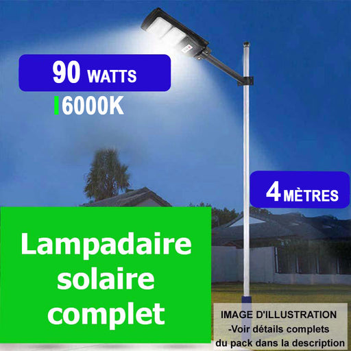 Lampadaire Solaire complet de 100W a 400W avec mât de 3m à 5m